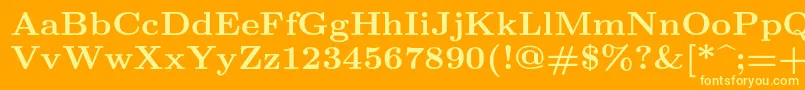 Lmroman8Bold-Schriftart – Gelbe Schriften auf orangefarbenem Hintergrund