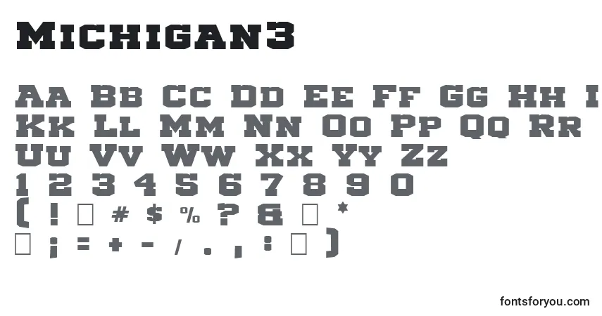 A fonte Michigan3 – alfabeto, números, caracteres especiais