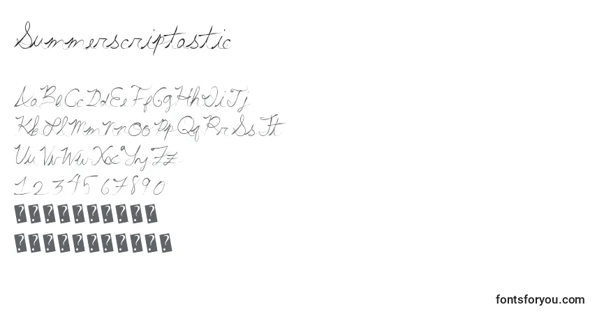 Czcionka Summerscriptastic – alfabet, cyfry, specjalne znaki
