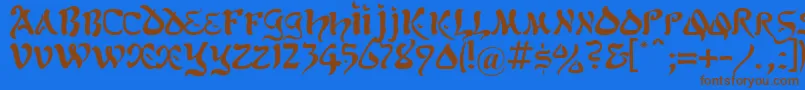 フォントKohelet – 茶色の文字が青い背景にあります。