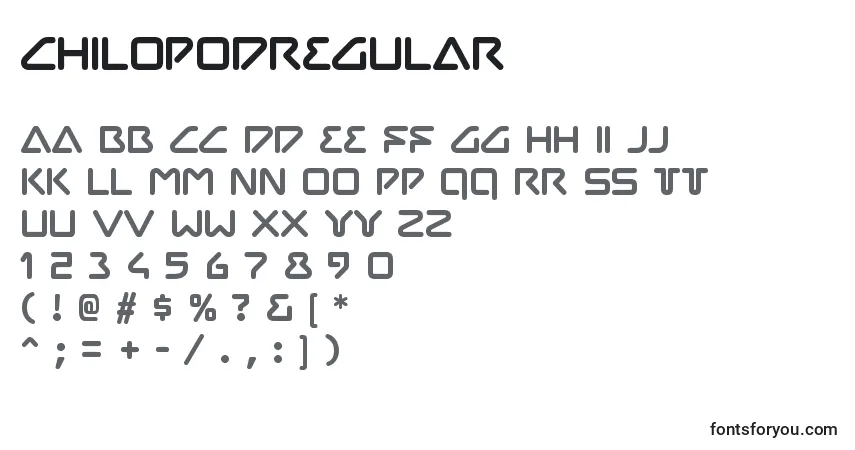 Schriftart ChilopodRegular – Alphabet, Zahlen, spezielle Symbole
