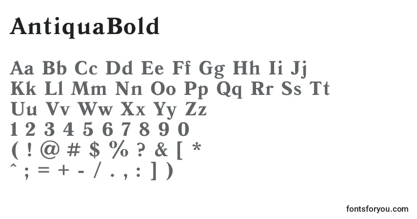 A fonte AntiquaBold – alfabeto, números, caracteres especiais