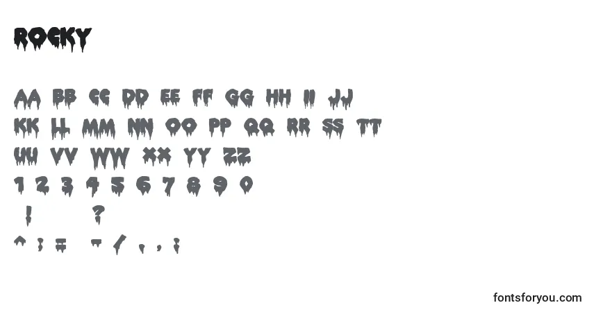 Czcionka Rocky – alfabet, cyfry, specjalne znaki