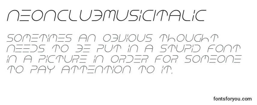 Überblick über die Schriftart NeonClubMusicItalic