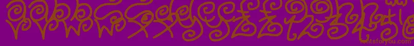 Weitere Informationen zur KurlyKyoots-Schriftart KurlyKyoots-Schriftart – Braune Schriften auf violettem Hintergrund