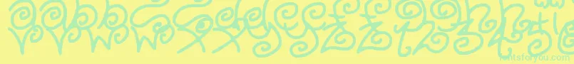 KurlyKyoots-Schriftart – Grüne Schriften auf gelbem Hintergrund