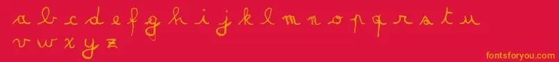 MatildasGradeSchoolHandDemoScript-Schriftart – Orangefarbene Schriften auf rotem Hintergrund