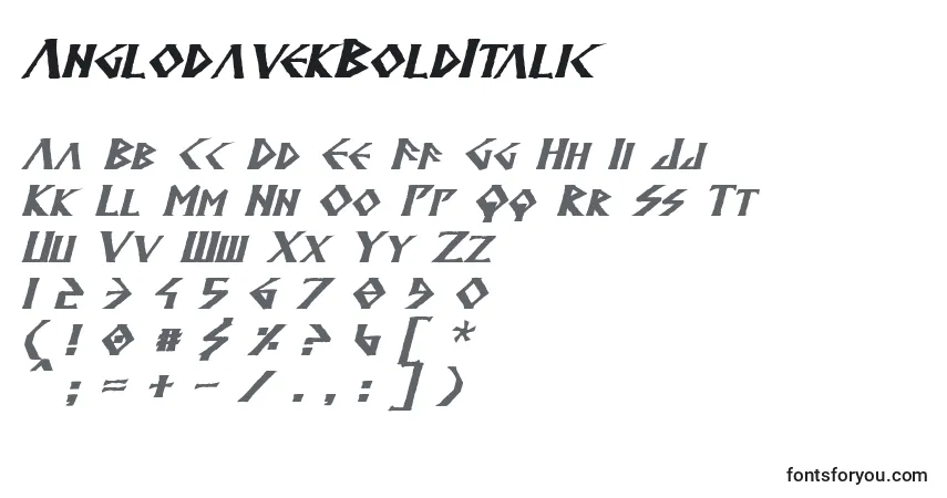 Schriftart AnglodavekBoldItalic – Alphabet, Zahlen, spezielle Symbole