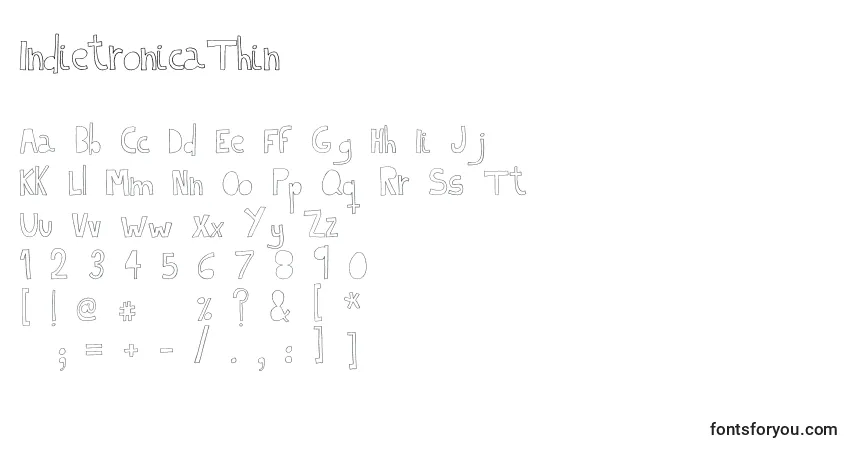 Шрифт IndietronicaThin – алфавит, цифры, специальные символы
