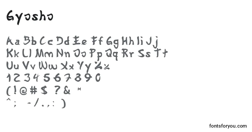 A fonte Gyosho – alfabeto, números, caracteres especiais