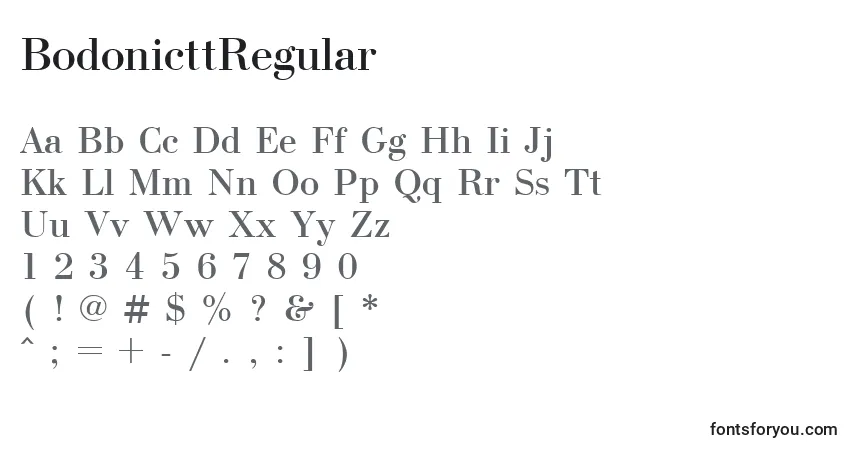 A fonte BodonicttRegular – alfabeto, números, caracteres especiais