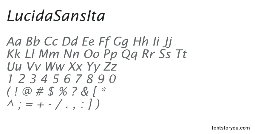 Шрифт LucidaSansIta – алфавит, цифры, специальные символы
