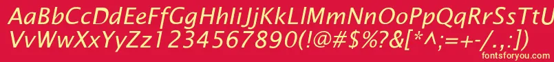 LucidaSansIta-Schriftart – Gelbe Schriften auf rotem Hintergrund