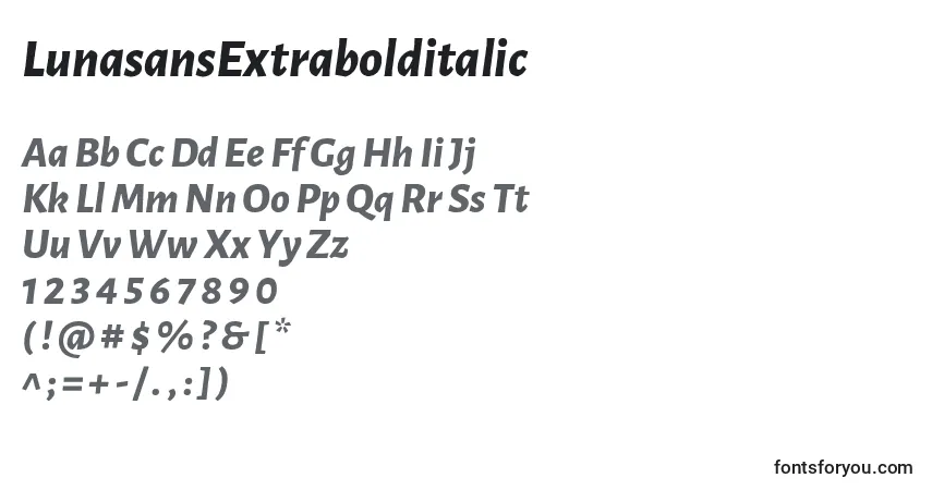A fonte LunasansExtrabolditalic – alfabeto, números, caracteres especiais