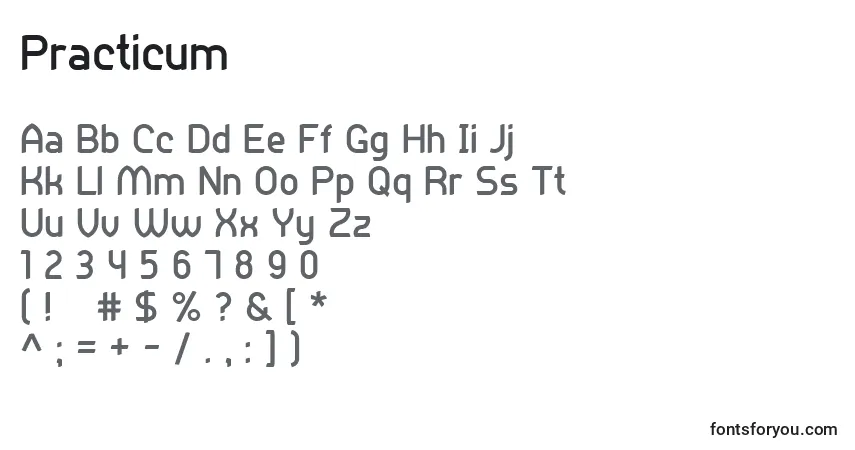 Czcionka Practicum – alfabet, cyfry, specjalne znaki