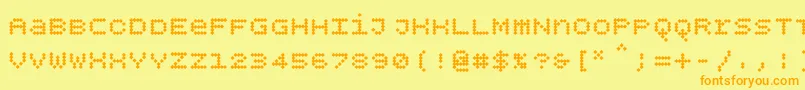 Bpdotsunicasediamondbold-Schriftart – Orangefarbene Schriften auf gelbem Hintergrund