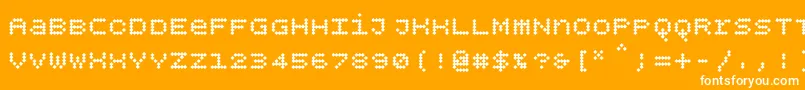 Bpdotsunicasediamondbold-Schriftart – Weiße Schriften auf orangefarbenem Hintergrund