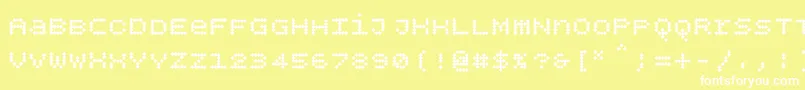 Bpdotsunicasediamondbold-Schriftart – Weiße Schriften auf gelbem Hintergrund
