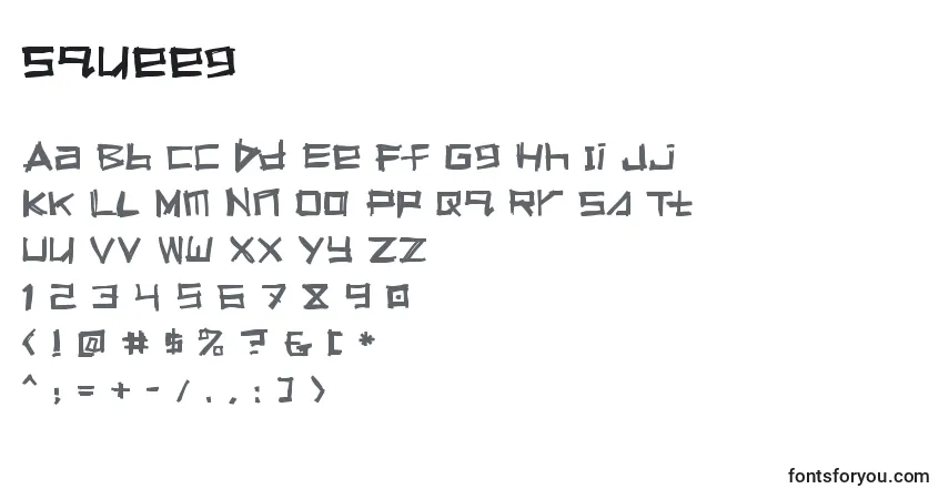 Czcionka Squeeg – alfabet, cyfry, specjalne znaki