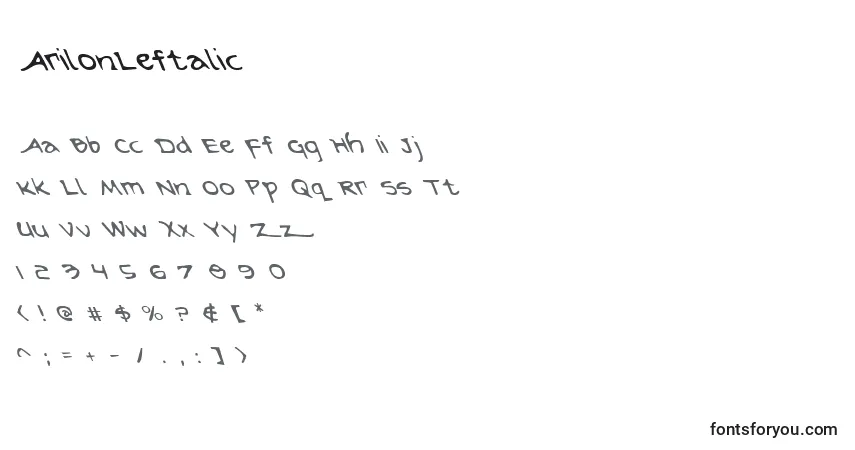 Schriftart ArilonLeftalic – Alphabet, Zahlen, spezielle Symbole