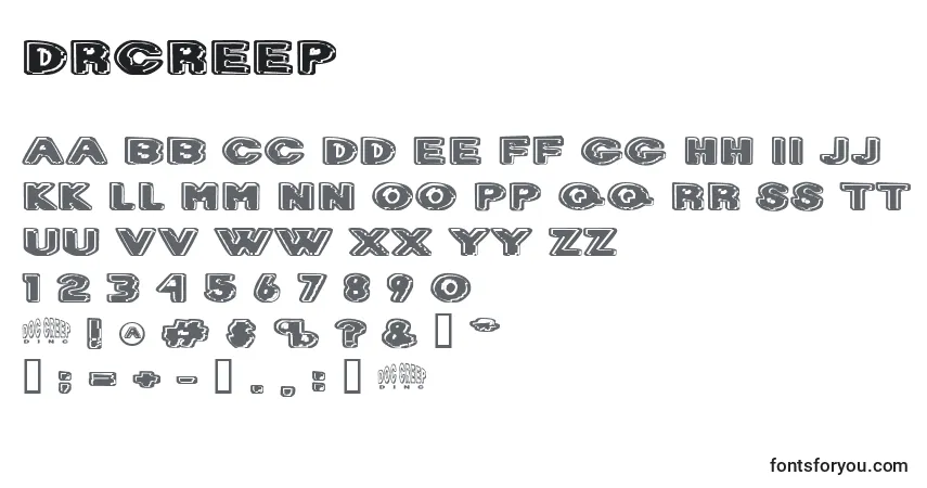 A fonte Drcreep – alfabeto, números, caracteres especiais