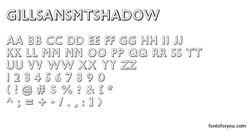 Czcionka GillSansMtShadow – alfabet, cyfry, specjalne znaki