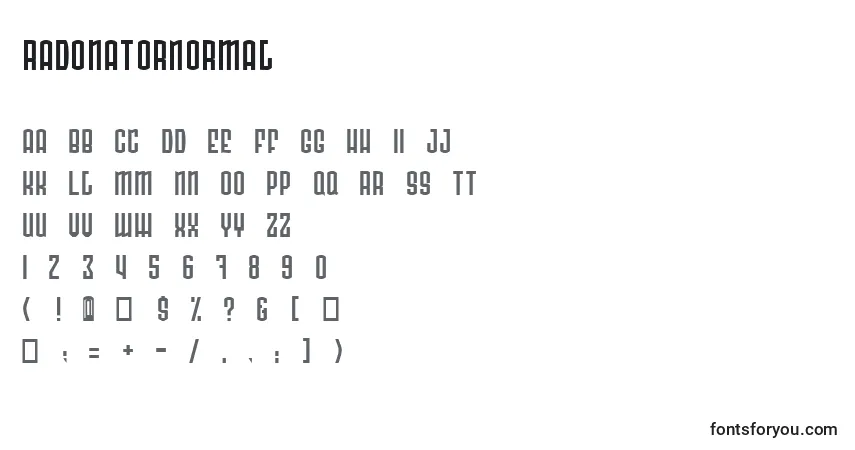 A fonte RadonatorNormal – alfabeto, números, caracteres especiais