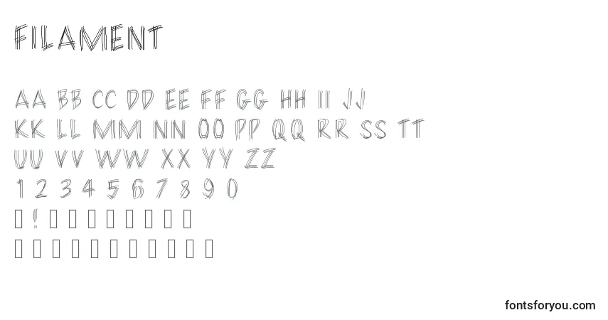 Schriftart Filament – Alphabet, Zahlen, spezielle Symbole