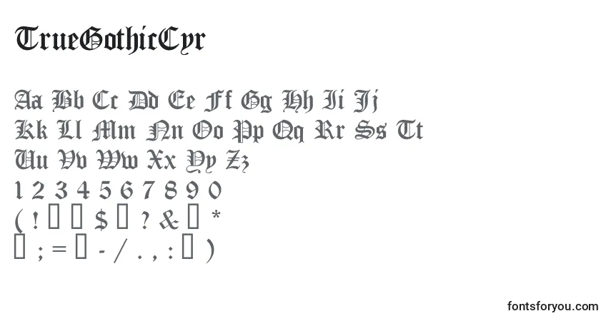 TrueGothicCyr-fontti – aakkoset, numerot, erikoismerkit