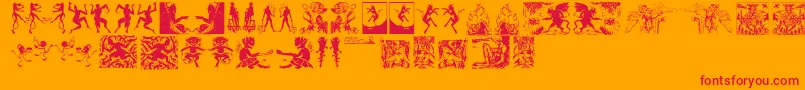 Devils-Schriftart – Rote Schriften auf orangefarbenem Hintergrund