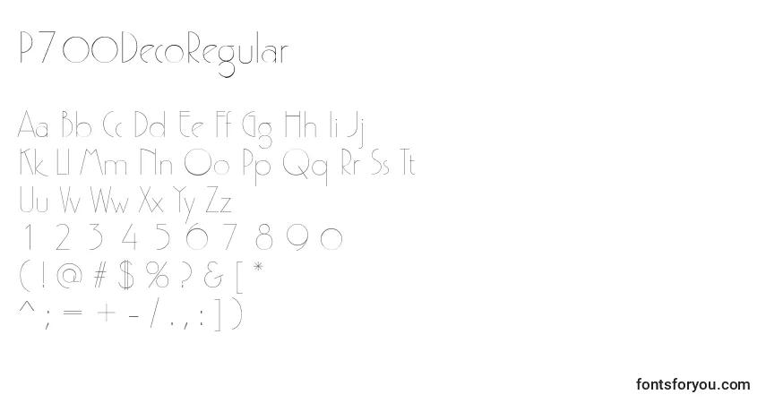 Czcionka P700DecoRegular – alfabet, cyfry, specjalne znaki
