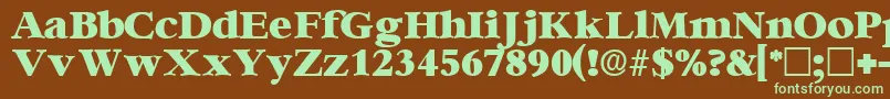 フォントIngenuedisplaysskRegular – 緑色の文字が茶色の背景にあります。