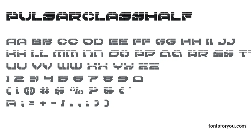 Czcionka Pulsarclasshalf – alfabet, cyfry, specjalne znaki