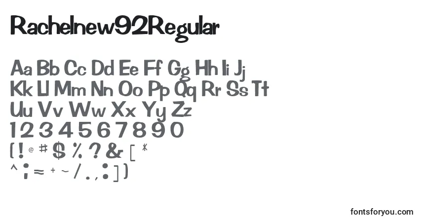 Czcionka Rachelnew92Regular – alfabet, cyfry, specjalne znaki