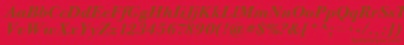 BodoniTwelveItcBoldItalic-fontti – ruskeat fontit punaisella taustalla