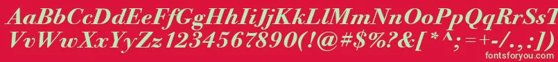 フォントBodoniTwelveItcBoldItalic – 赤い背景に緑の文字