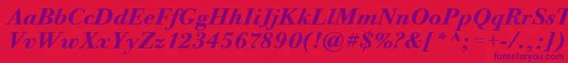 BodoniTwelveItcBoldItalic-Schriftart – Violette Schriften auf rotem Hintergrund