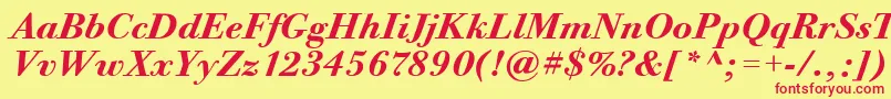 フォントBodoniTwelveItcBoldItalic – 赤い文字の黄色い背景