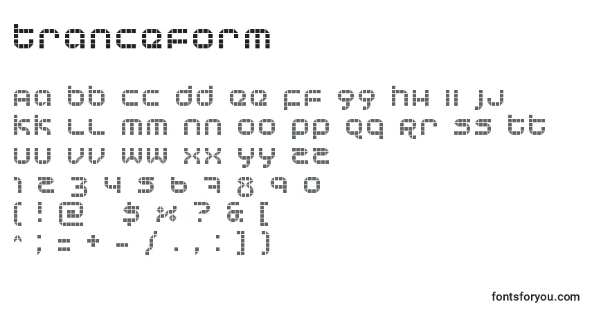 A fonte Tranceform – alfabeto, números, caracteres especiais