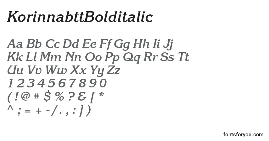 Шрифт KorinnabttBolditalic – алфавит, цифры, специальные символы