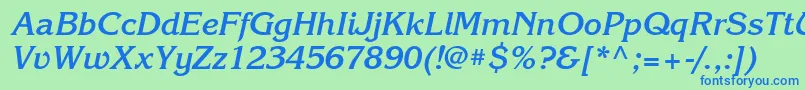 KorinnabttBolditalic-Schriftart – Blaue Schriften auf grünem Hintergrund