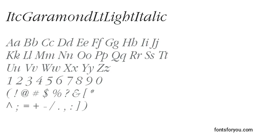 Шрифт ItcGaramondLtLightItalic – алфавит, цифры, специальные символы