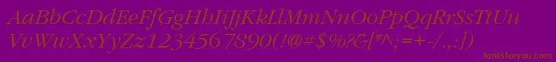 Fonte ItcGaramondLtLightItalic – fontes marrons em um fundo roxo
