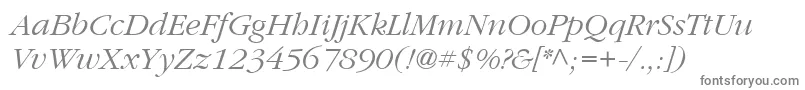 ItcGaramondLtLightItalic-fontti – harmaat kirjasimet valkoisella taustalla
