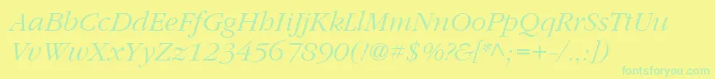 ItcGaramondLtLightItalic-Schriftart – Grüne Schriften auf gelbem Hintergrund