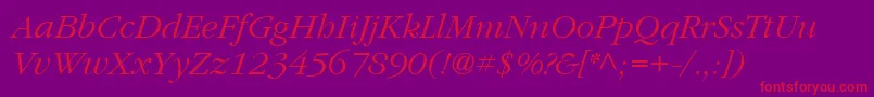 ItcGaramondLtLightItalic Font – Red Fonts on Purple Background