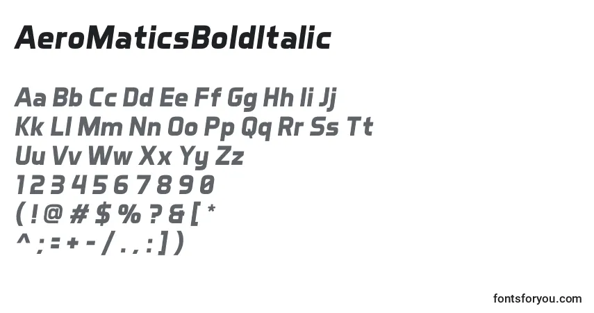 A fonte AeroMaticsBoldItalic – alfabeto, números, caracteres especiais