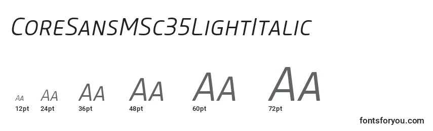 Размеры шрифта CoreSansMSc35LightItalic