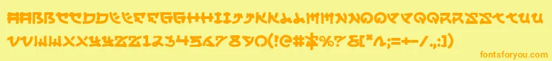 フォントYamamoto – オレンジの文字が黄色の背景にあります。