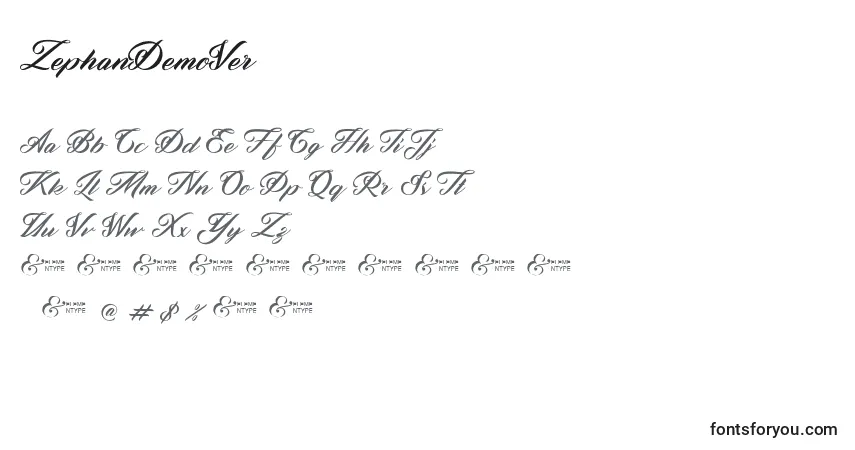 Czcionka ZephanDemoVer – alfabet, cyfry, specjalne znaki